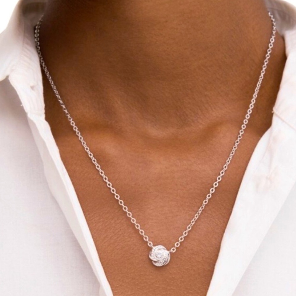 Kate Spade Infinity and Beyond Silver Tone Rhinestone Knot Pendant Necklace